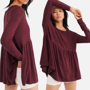 Free People Garnet Purple Forever Your Girlfriend Long Sleeve Boho Top Size Smal